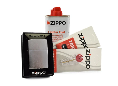 Zestaw Zapalniczka Zippo Brush Chrome 200 Benzyna Knot Kamienie